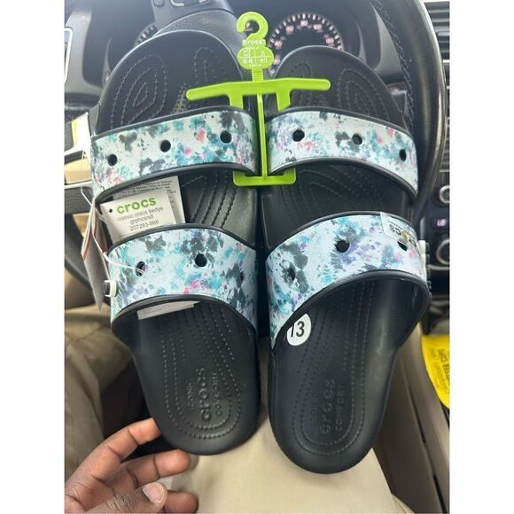 NEW Crocs Classic Sandal Women Size 15 Mens Size 13 Tie Dye Graphic Slide Sandal - Picture 1 of 3